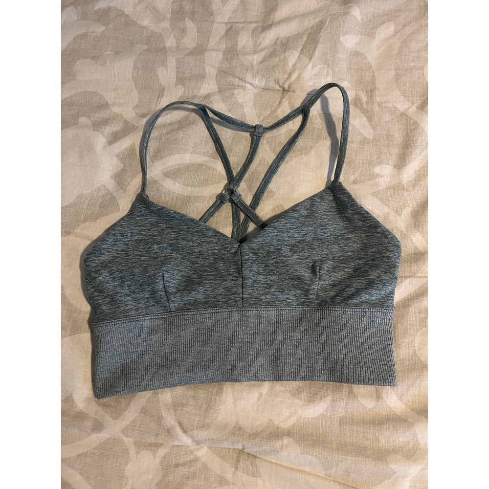 Alo‎ Yoga Alosoft Lavish Bra Heathered Green Strappy Longline Sports Bra Small